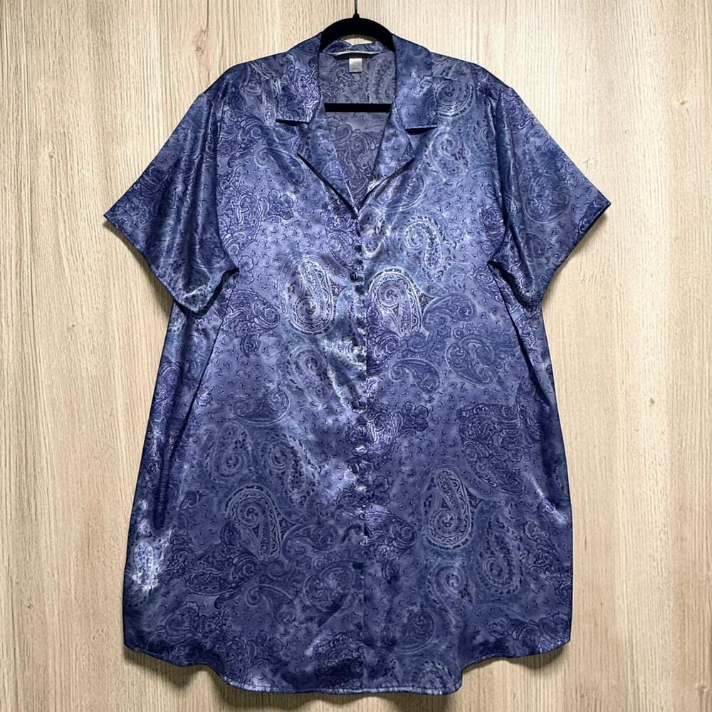 Cacique SIZE 14/16 XL Satin Paisley SleepShirt Womens Lounge SleepShirt READ